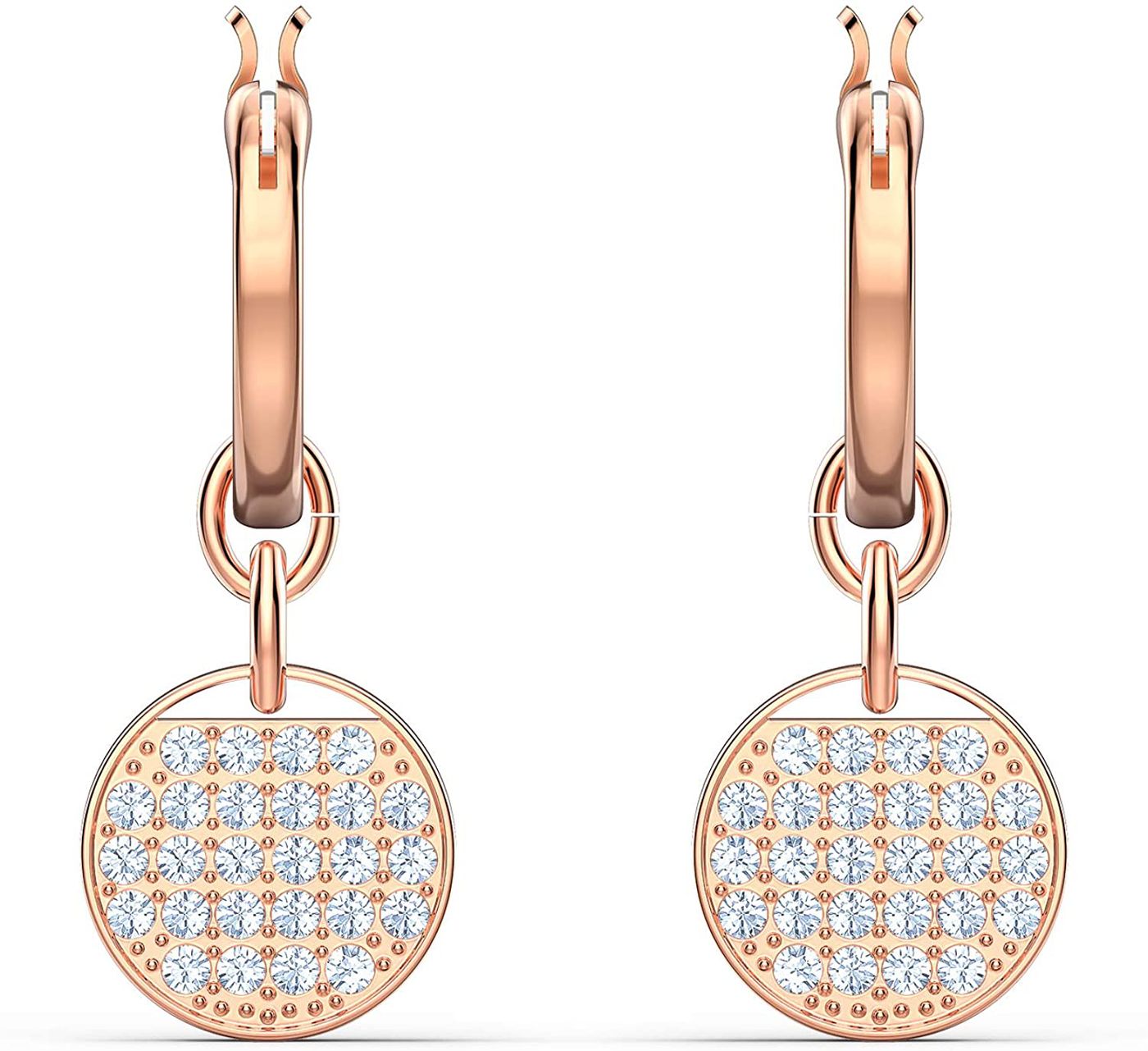 Swarovski Ginger Women'S Two-Sided Coin Hoop Pierced Earrings with White Crystals in a Rose-Gold Tone Plated Setting