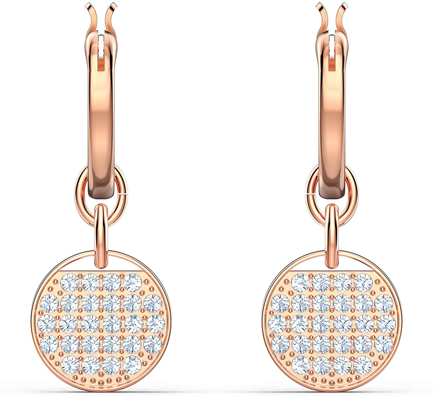 Swarovski Ginger Women'S Two-Sided Coin Hoop Pierced Earrings with White Crystals in a Rose-Gold Tone Plated Setting