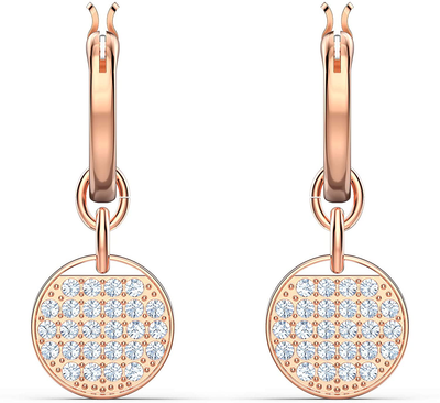 Swarovski Ginger Women'S Two-Sided Coin Hoop Pierced Earrings with White Crystals in a Rose-Gold Tone Plated Setting