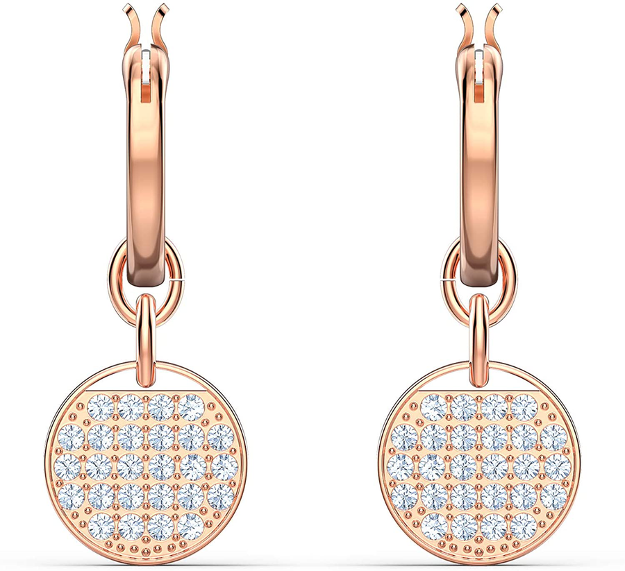 Swarovski Ginger Women'S Two-Sided Coin Hoop Pierced Earrings with White Crystals in a Rose-Gold Tone Plated Setting