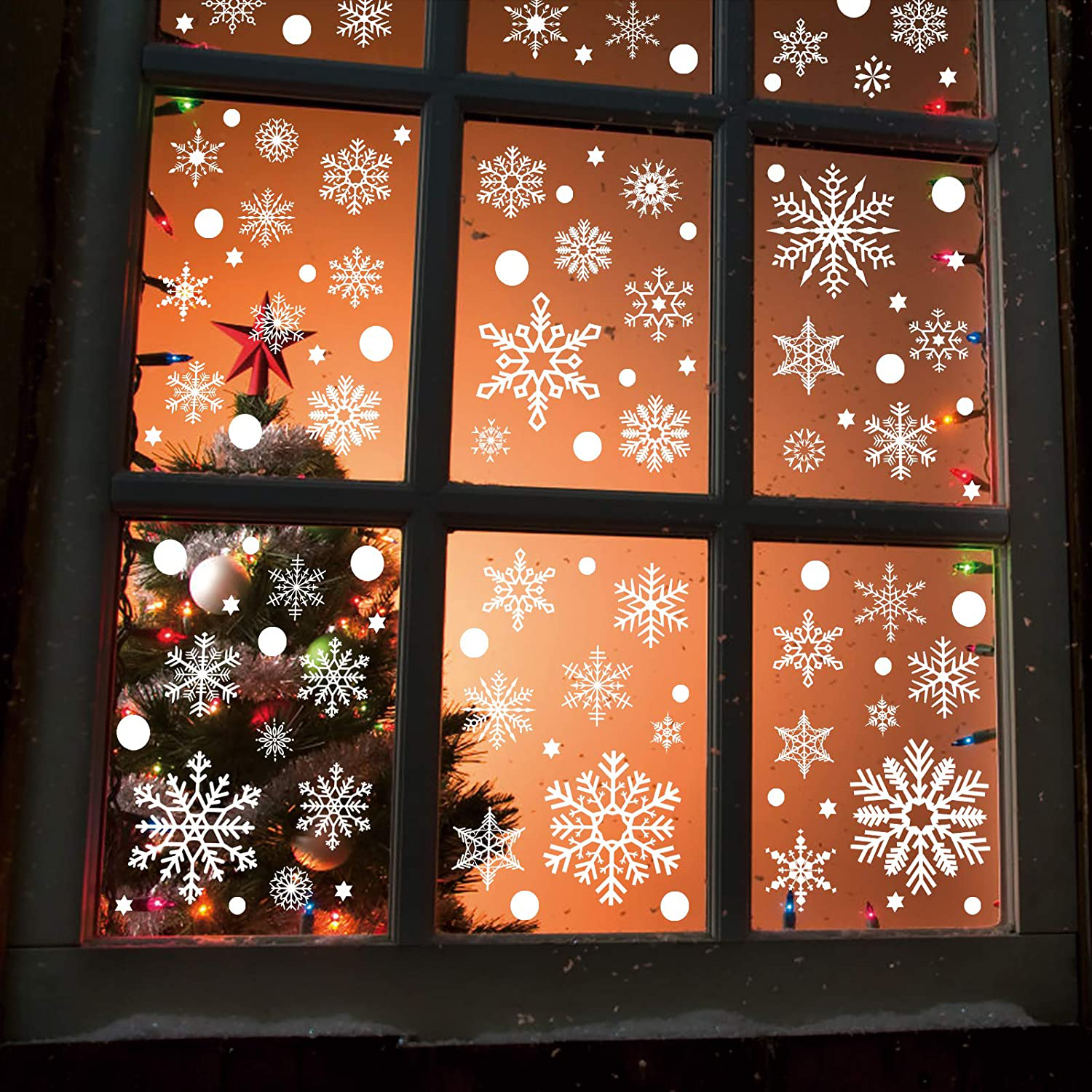 HONEYJOY 350 PCS Christmas Decorations Navidad Snowflake Window Decals Stickers Clings Xmas Holiday White Winter Ornaments