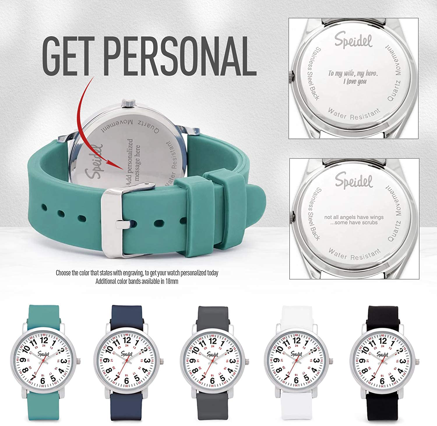 Speidel Original Scrub Watch - Medical Scrub Colors, Easy Read Dial, Second Hand, Water Resistant