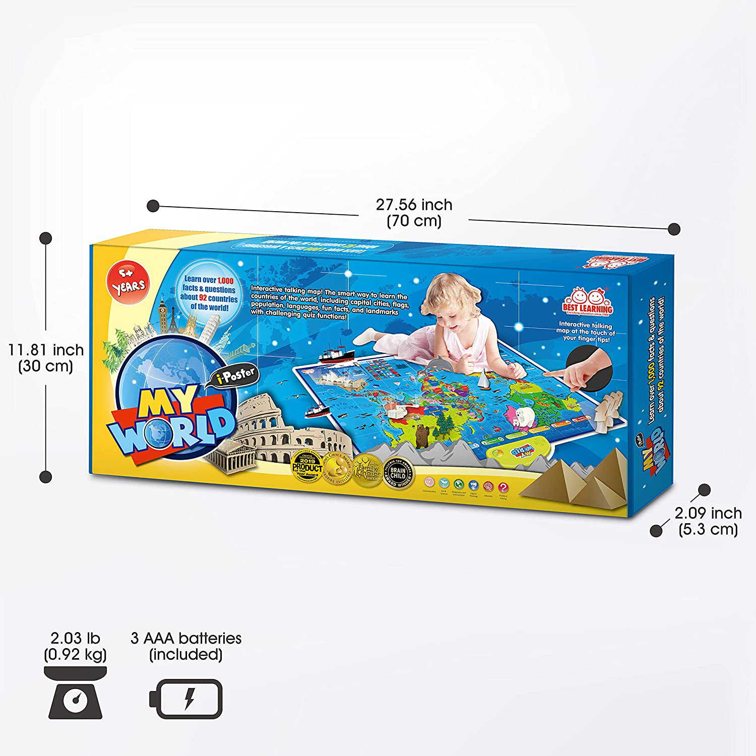 BEST LEARNING I-Poster My World Interactive Map - Educational Talking Toy for Kids of Ages 5 to 12 Years