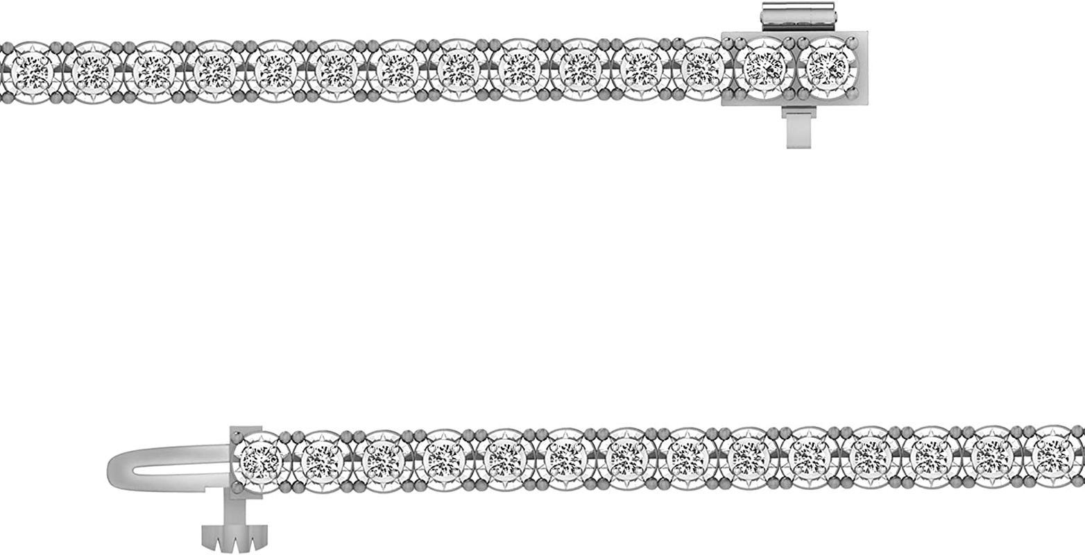 1.00 Carat Real Diamond Circle Link Tennis Bracelet (J, I3) Rhodium Plated over Sterling Silver Illusion Set Miracle Plate Wedding Fashion Jewelry| by La4Ve Diamonds (White, Yellow, Rose Gold Tone)