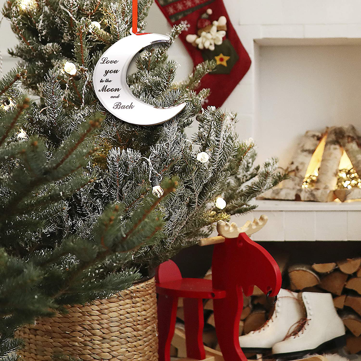 Holiday Jingle Love You to the Moon and Back Stunning Christmas Tree Ornament – Couples Baby’S Christmas Decoration – 4 X 3.25-Inch Moon Ornament – with Ribbon
