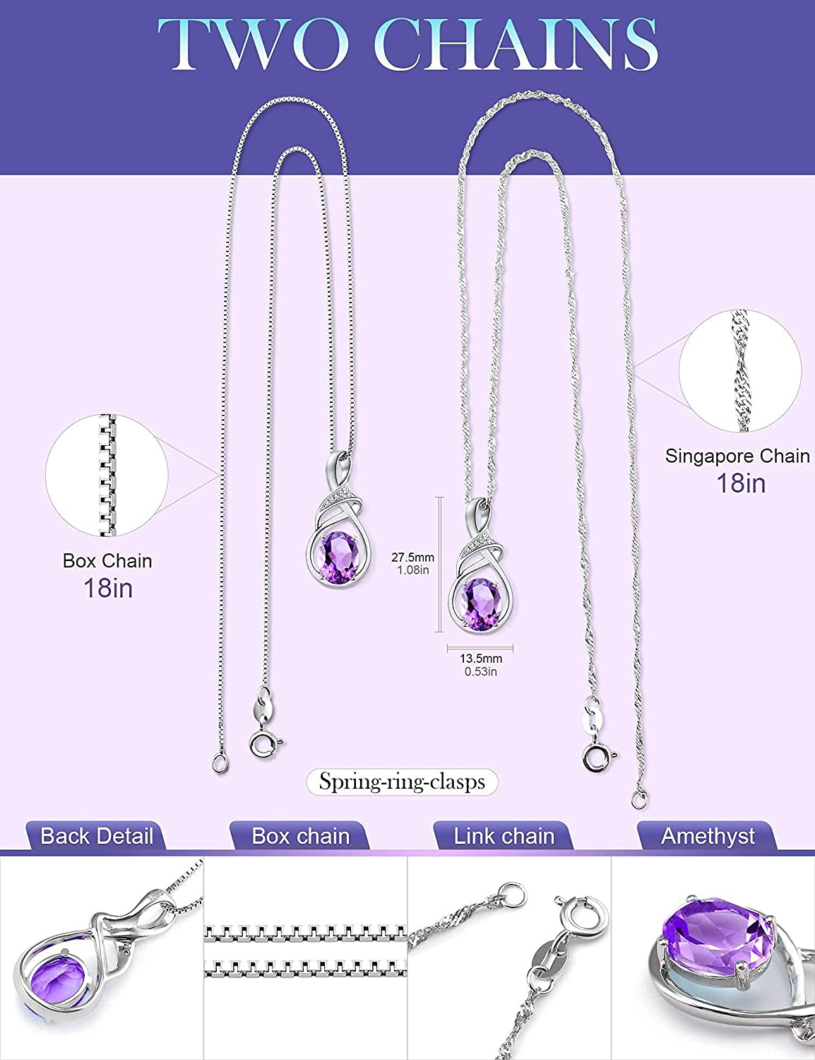 HXZZ Fine Jewelry Gifts for Women Natural Gemstone Swiss Blue Topaz Amethyst Citrine Sterling Silver Pendant Necklace