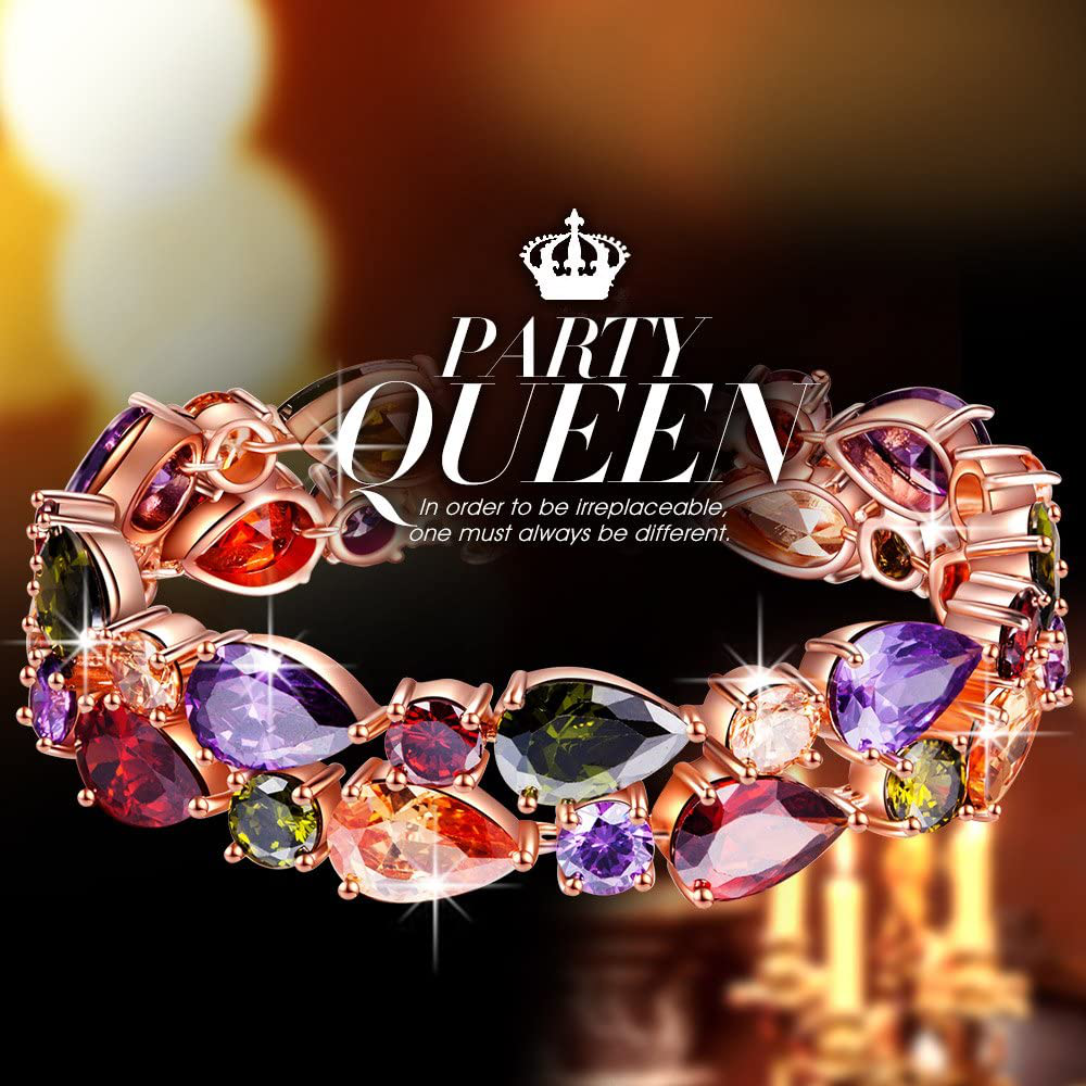 QIANSE Multicolor Bracelets, Colored Stone Tennis Bracelet for Women, Mona Lisa Rose Gold Plated, with Delicate Jewelry Box, Gift for Mom Her Wife Girlfriend Grandmom