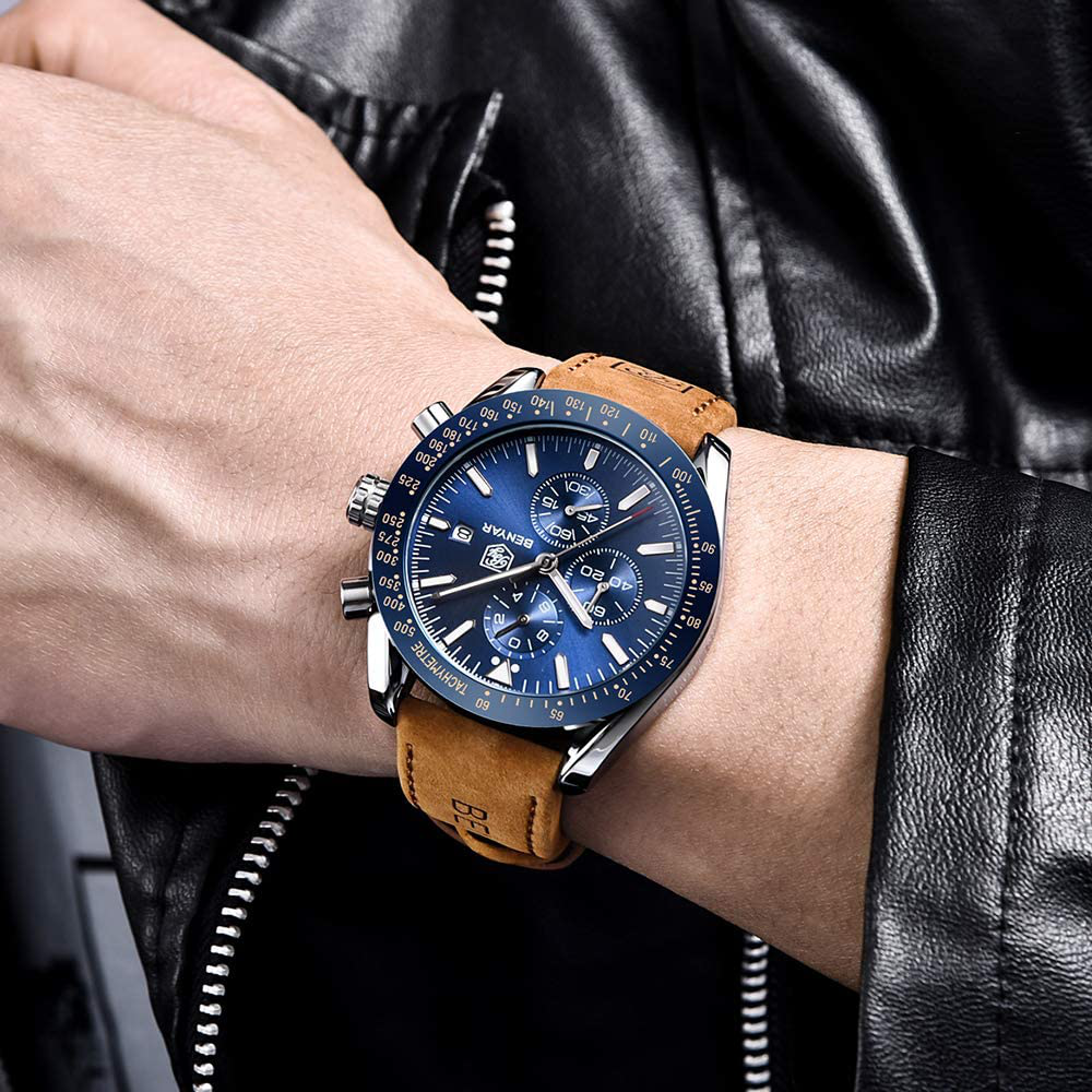 BENYAR Classic Fashion Elegant Chronograph Watch Casual Sport Leather Band Mens Watches 5140L