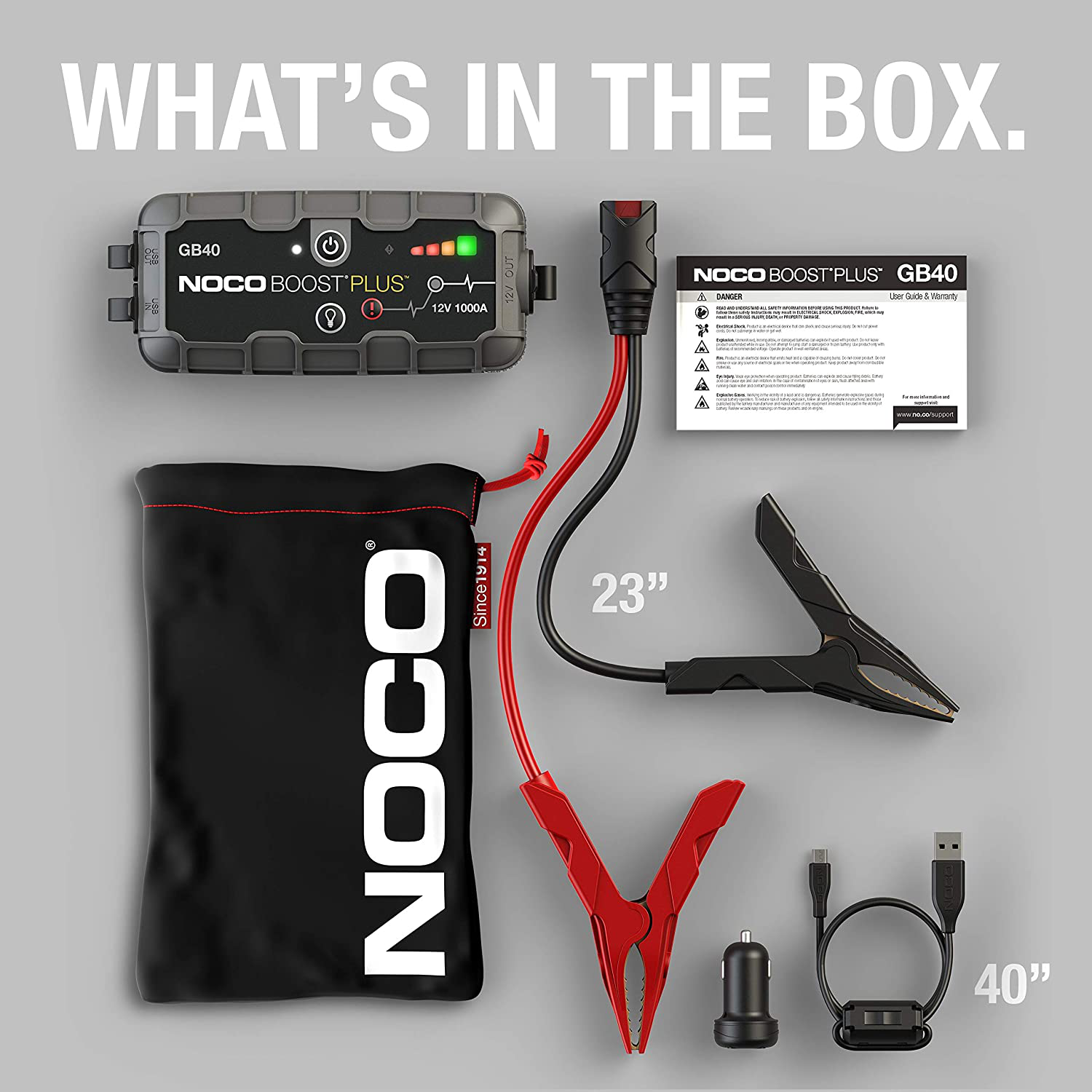 NOCO Boost plus GB40 1000 Amp 12-Volt Ultrasafe Lithium Jump Starter Box, Car Battery Booster Pack, Portable Power Bank Charger, and Jumper Cables for up to 6-Liter Gasoline and 3-Liter Diesel Engines