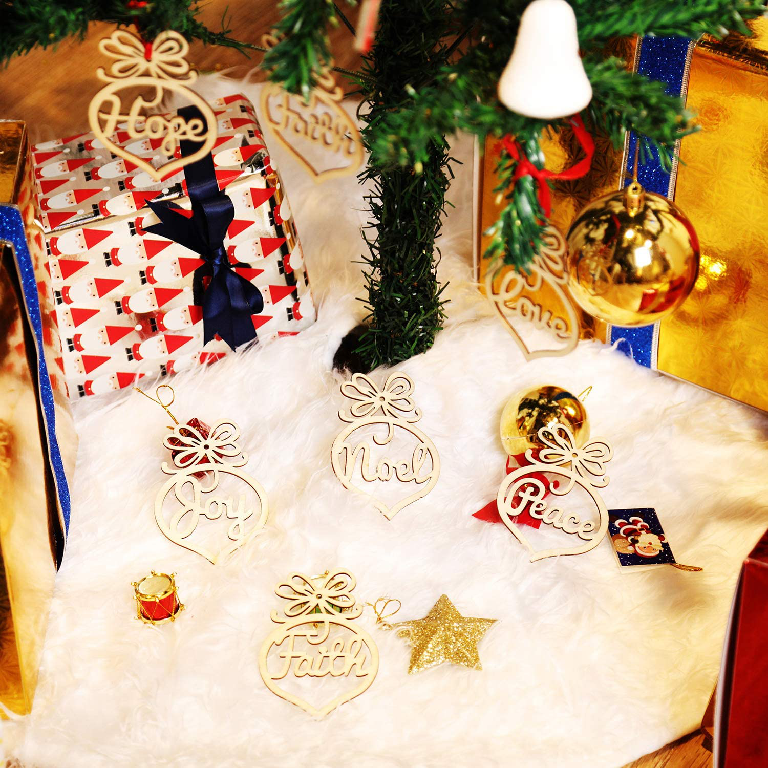 Bememo 30 Pieces Christmas Wooden Hollow Ornaments Xmas Tree Hanging Tags Crafts Pendant Decor Christmas Holiday Wedding Decorations