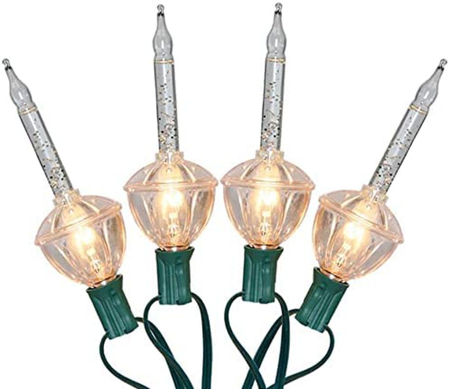 Romasaty Christmas Bubble Lights, 7 Clear Bulbs with Silver Glitter for Christmas Tree Holiday Lighting, Green Wire