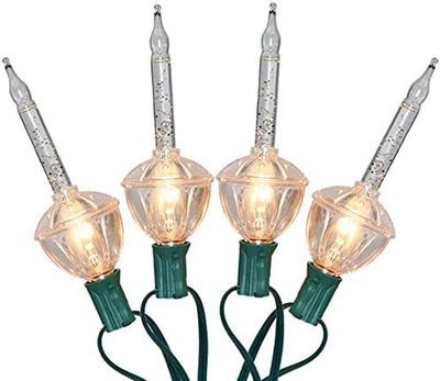 Romasaty Christmas Bubble Lights, 7 Clear Bulbs with Silver Glitter for Christmas Tree Holiday Lighting, Green Wire