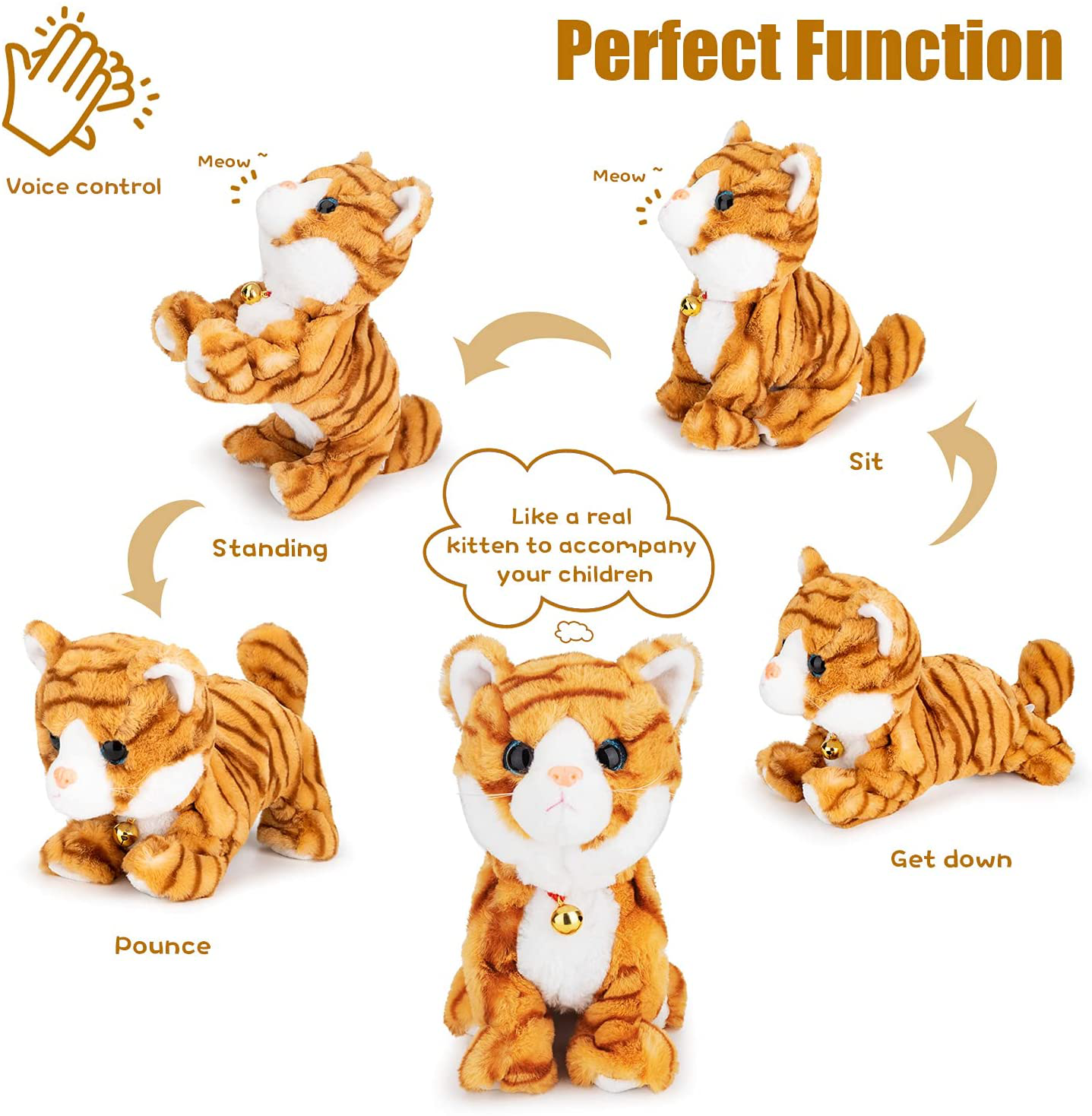 Interactive Electronic Plush Toy - Animated Sound Control Electronic Pet Robot Cat Kitten Toys Gifts for Boys & Girls Kids Birthday Christmas(Led Eyes) (Yellow)