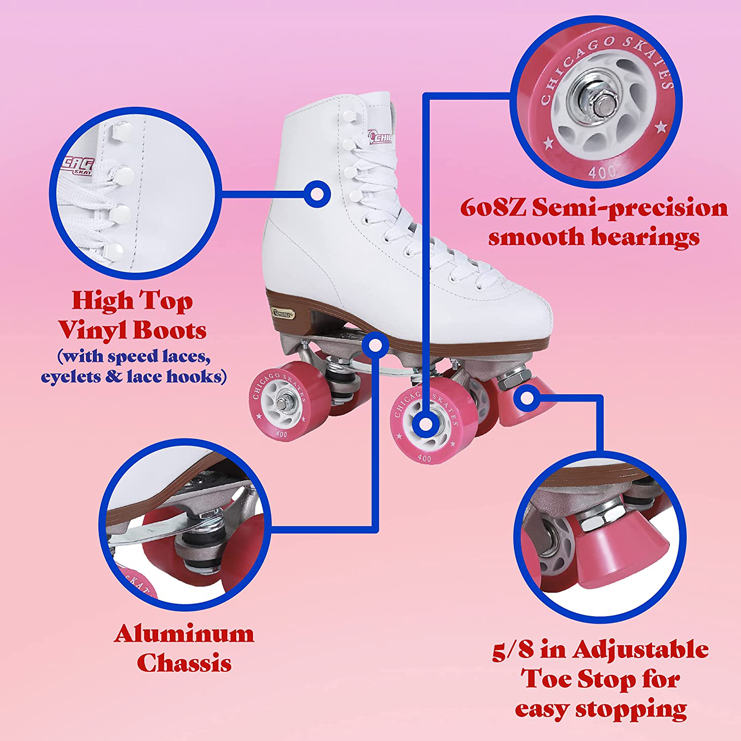 CHICAGO Women'S Classic Roller Skates - Premium White Quad Rink Skates