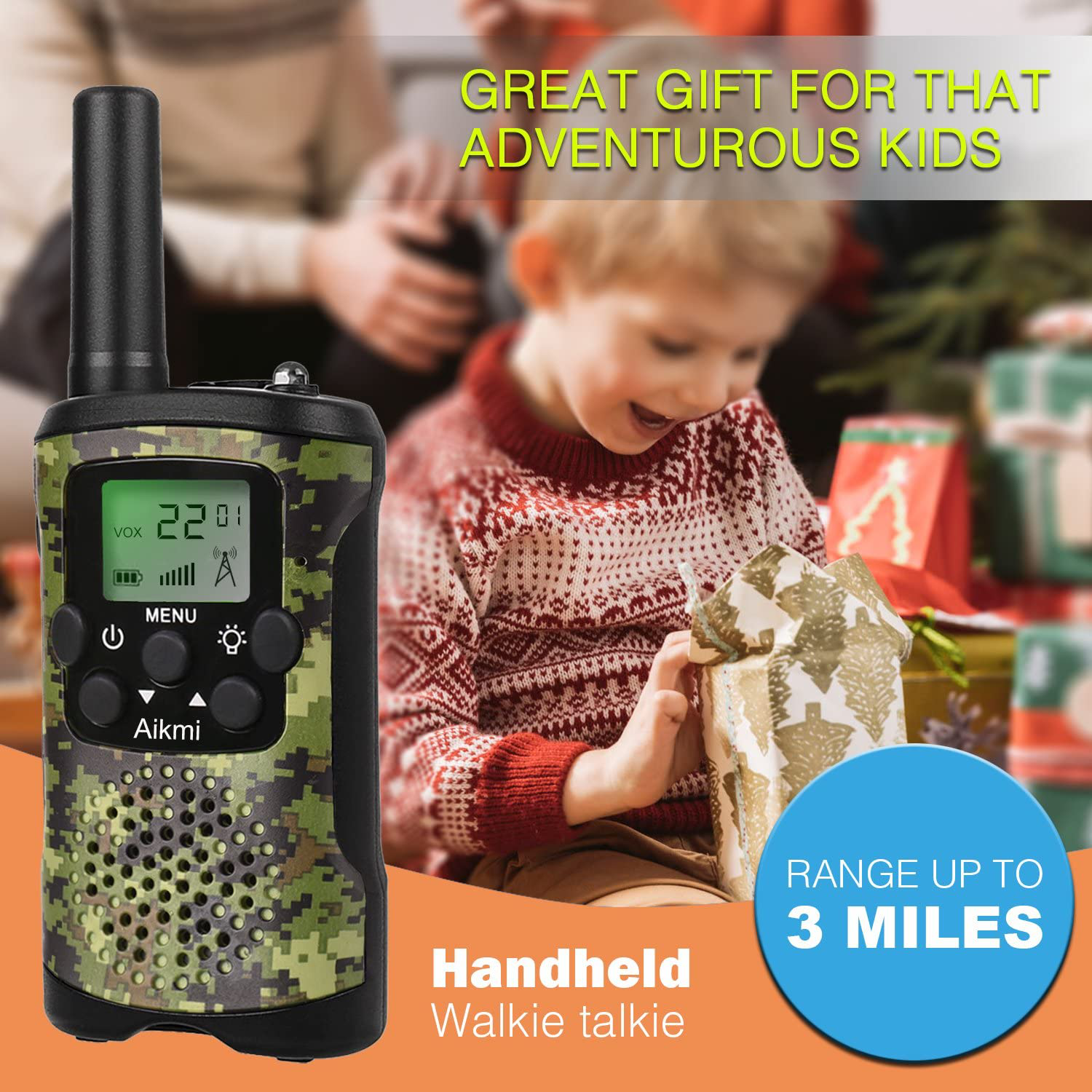 Walkie Talkies for Kids 22 Channel 2 Way Radio 3 Miles Long Range Handheld Walkie Talkies Durable Toy Best Birthday Gifts for 6 Year Old Boys and Girls Fit Adventure Game Camping (Green Camo 1)