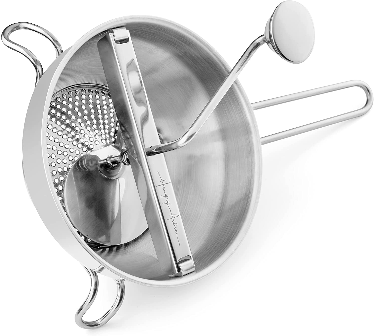 Ergonomic Food Mill Stainless Steel with 3 Grinding Milling Discs, Milling Handle & Stainless Steel Bowl - Rotary Food Mill for Tomato Sauce, Applesauce, Puree, Mashed Potatoes, Jams, Baby Food