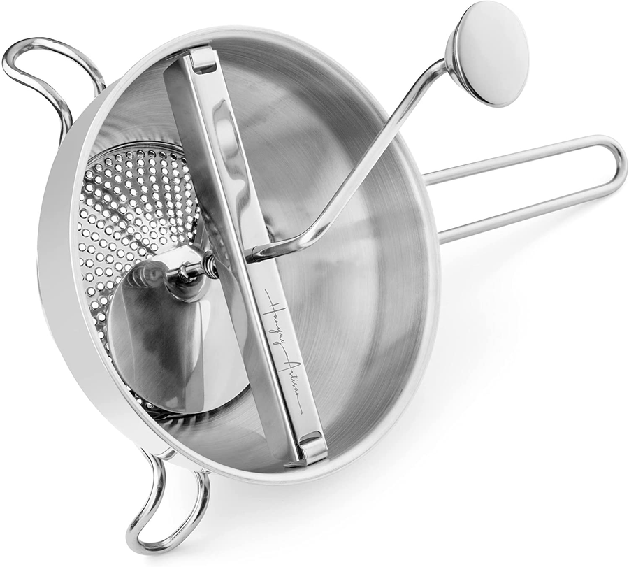 Ergonomic Food Mill Stainless Steel with 3 Grinding Milling Discs, Milling Handle & Stainless Steel Bowl - Rotary Food Mill for Tomato Sauce, Applesauce, Puree, Mashed Potatoes, Jams, Baby Food