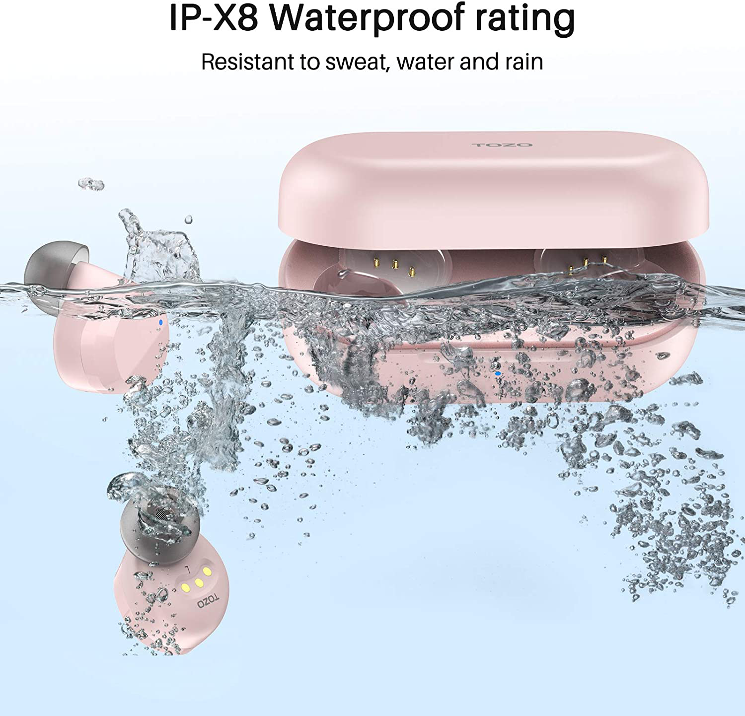 TOZO T12 Wireless Earbuds Bluetooth Headphones Premium Fidelity Sound Quality Wireless Charging Case Digital LED Intelligence Display IPX8 Waterproof Earphones Built-In Mic Headset for Sport Rose-Gold