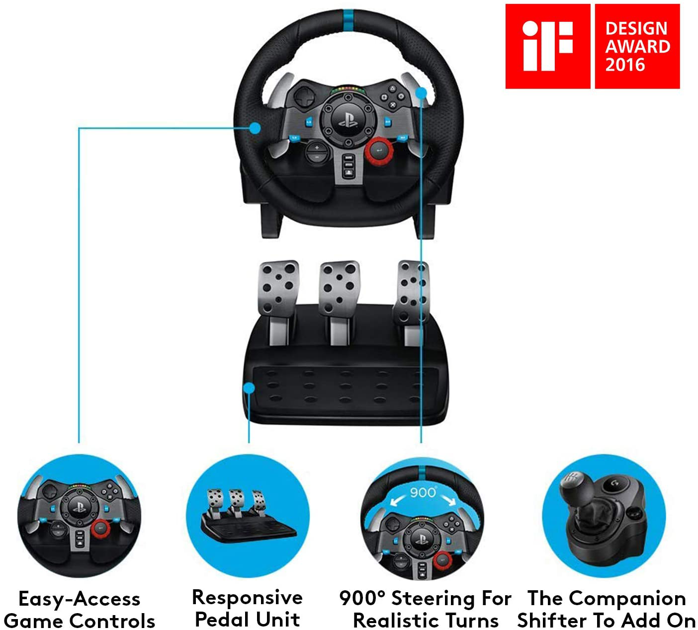 Logitech G Dual-Motor Feedback Driving Force G29 Gaming Racing Wheel with Responsive Pedals for Playstation 5, Playstation 4 and Playstation 3 - Black