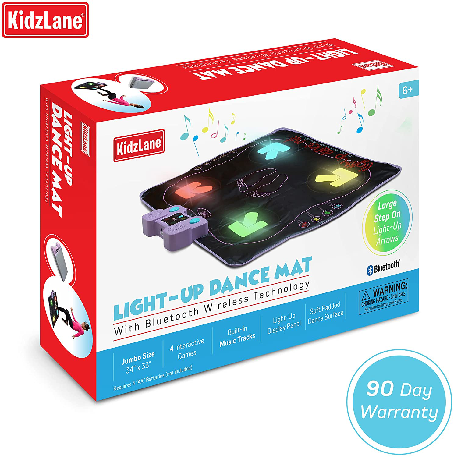 Kidzlane Dance Mat | Light up Dance Pad with Wireless Bluetooth/Aux or Built in Music | Dance Game with 4 Game Modes | Gift Toy for Girls & Boys Ages 6 7 8 Years Old +
