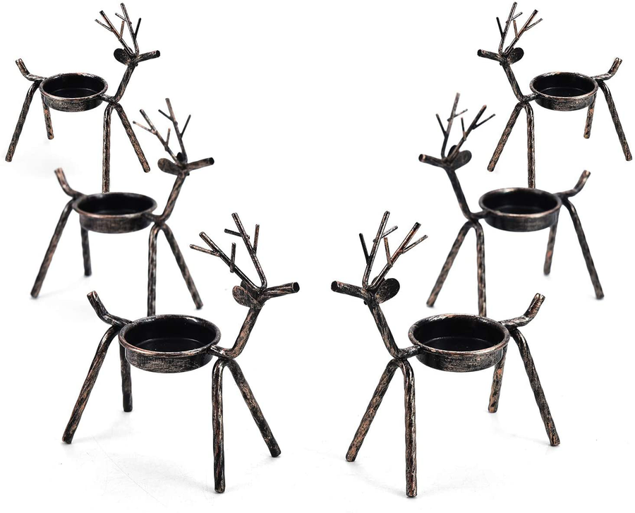 Rocinha Reindeer Candle Holder, Set of 6 Tea Candles Holders Holiday Candlestick Christmas Decoration for Home, Table, Fireplace, Window