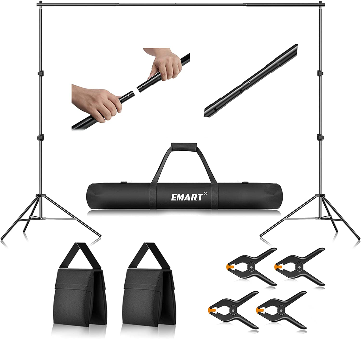 EMART Photo Video Studio 10Ft Adjustable Background Stand Backdrop Support System Kit with Carry Bag