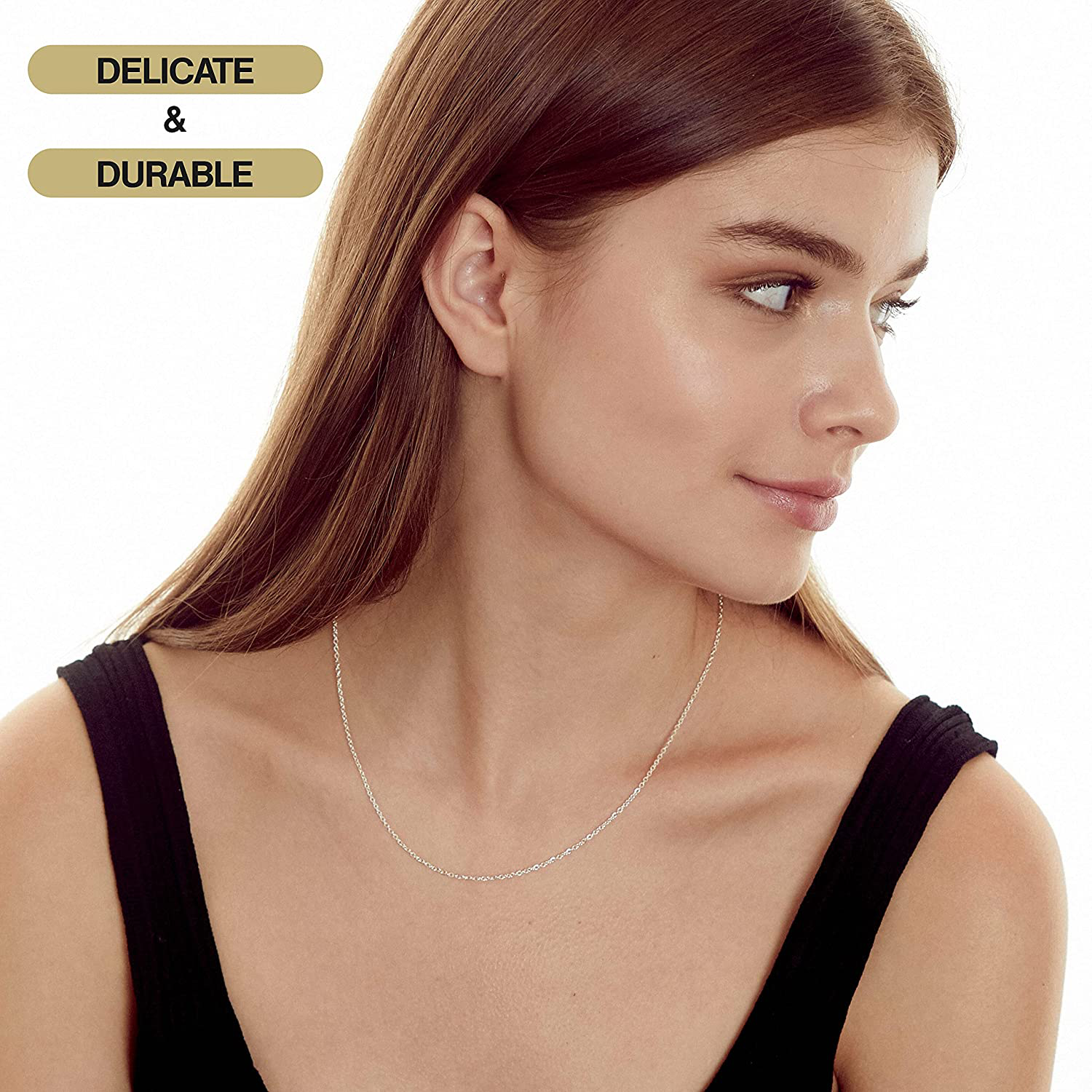 KISPER Sterling Silver over Stainless Steel 1.5Mm Thin Cable Link Chain Necklace