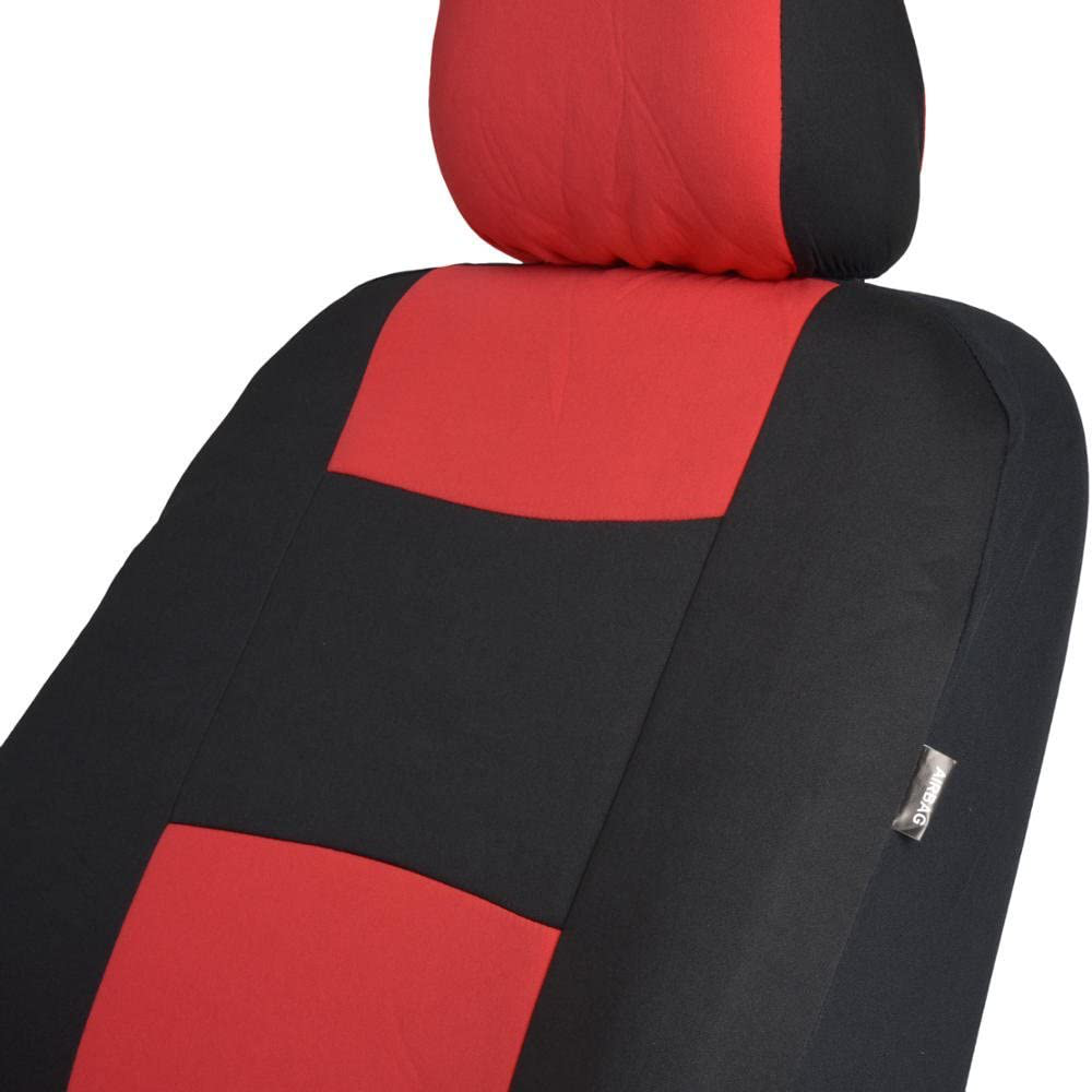 BDK Polypro Car Seat Covers Full Set in Red on Black – Front and Rear Split Bench Seat Protectors, Easy to Install, Universal Fit Interior Accessories for Auto Truck Van SUV