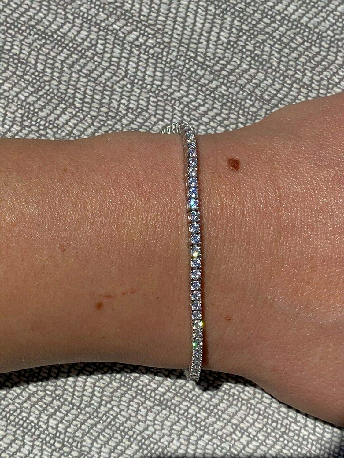 Real Solid 925 Sterling Silver 2Mm CZ Tennis Bracelet - 6-8.5" Iced Diamond One Row Bracelet - Thin & Great for Classy Everyday Look