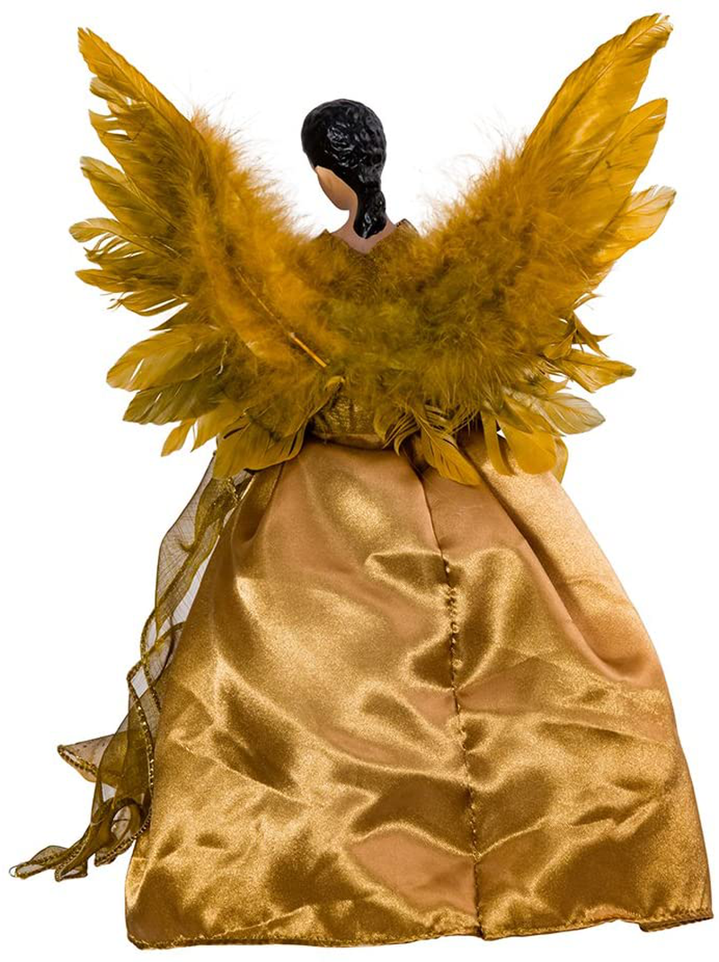 Kurt Adler UL 10-Light African American Angel Christmas Treetop Figurine, 13-Inch, Gold