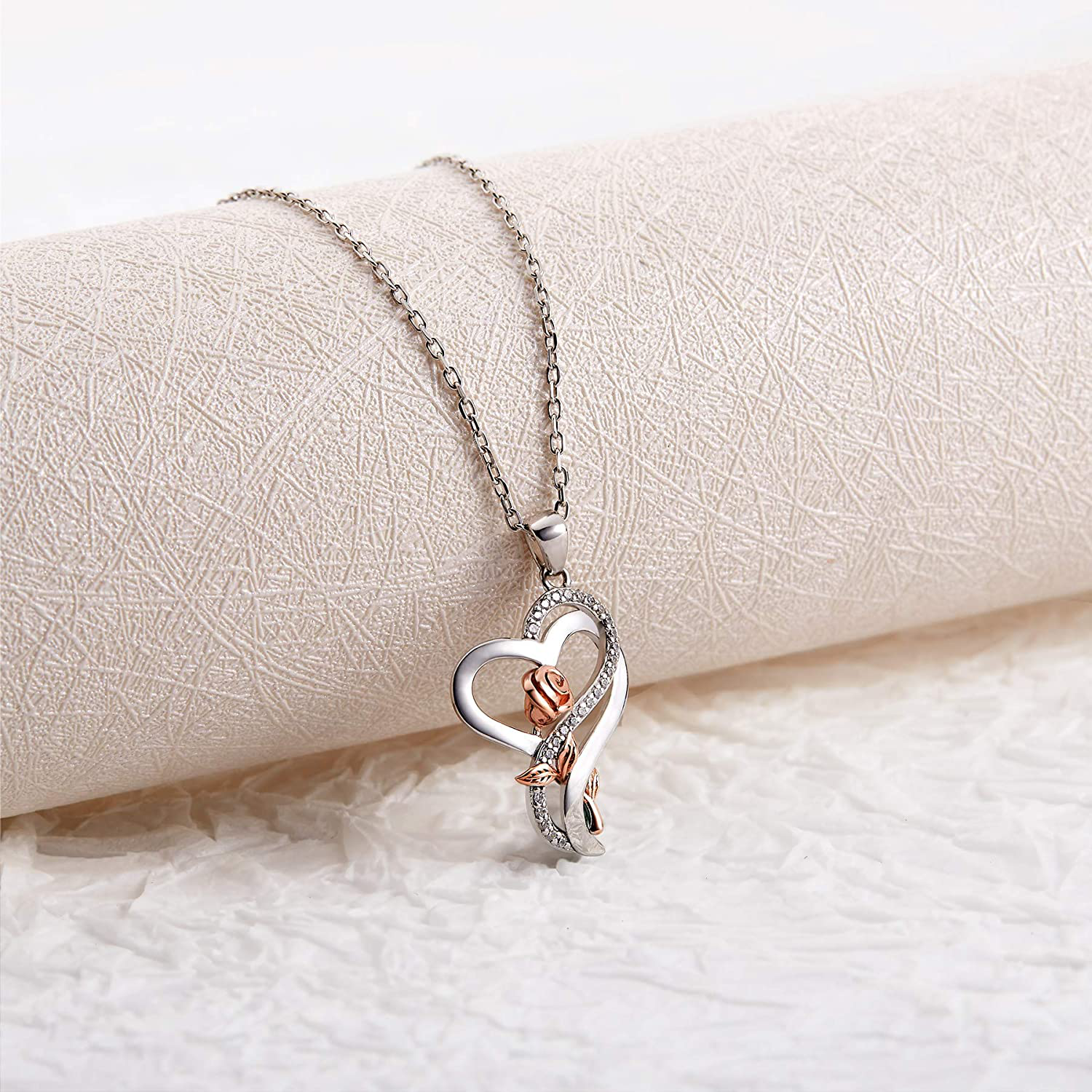 Sterling Silver Heart Rose Necklaces for Women,Christmas Birthday Jewelry Gifts for Mom Girlfriend Wife Daughter