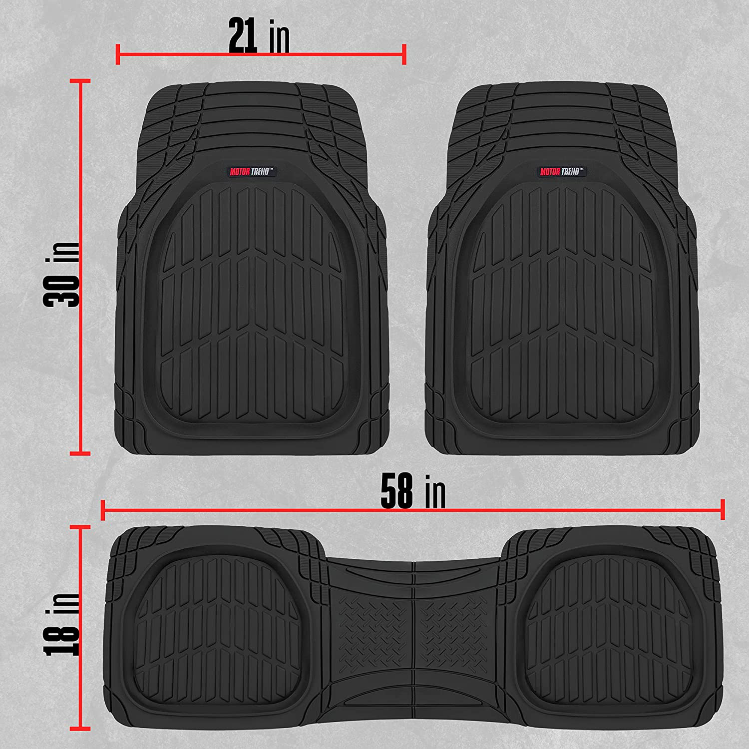 Motor Trend 923-BK Black Flextough Contour Liners-Deep Dish Heavy Duty Rubber Floor Mats for Car SUV Truck & Van-All Weather Protection, Universal Trim to Fit