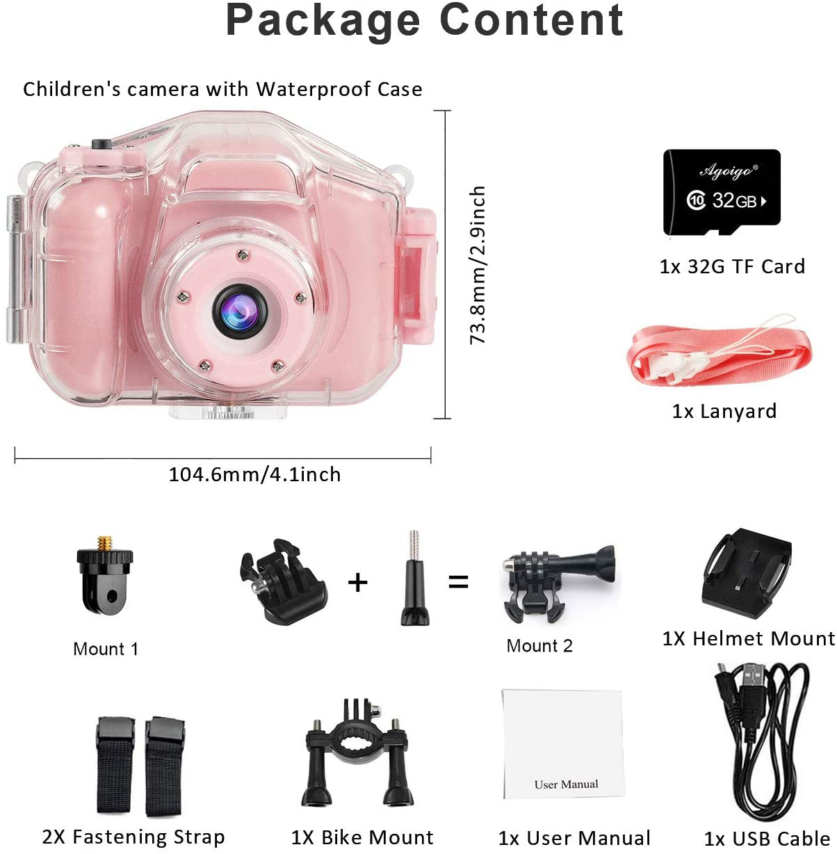 Agoigo Kids Waterproof Camera Toys for 3-12 Year Old Boys Girls Christmas Birthday Gifts Children'S HD Video Digital Action Cameras Child Indoor Outdoor Toddler Camera, 2 Inch Screen (Pink)