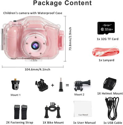 Agoigo Kids Waterproof Camera Toys for 3-12 Year Old Boys Girls Christmas Birthday Gifts Children'S HD Video Digital Action Cameras Child Indoor Outdoor Toddler Camera, 2 Inch Screen (Pink)