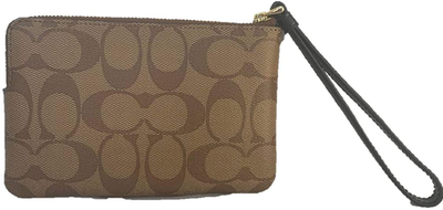 Coach Signature PVC Leather Corner Zip Wristlet F58035 - Khaki/Black, Small