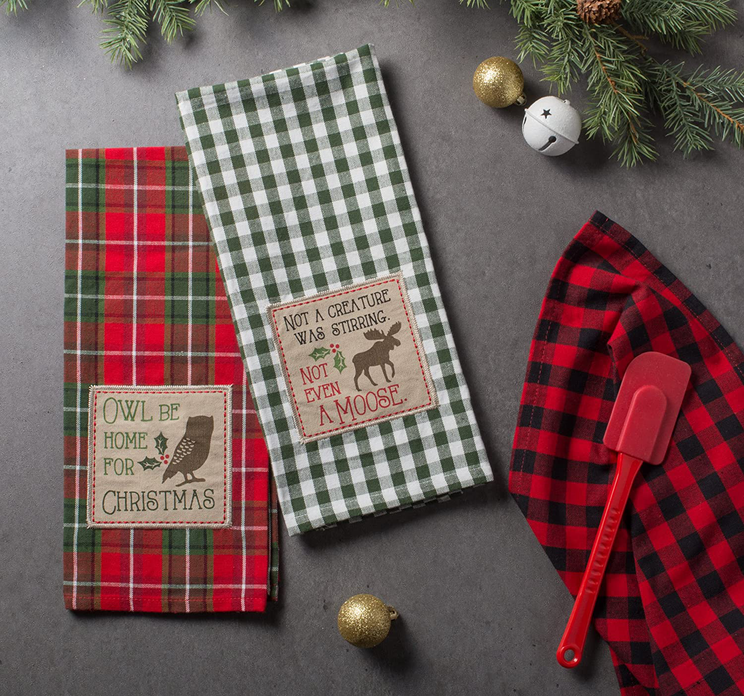 DII Cotton Christmas Holiday Dish Towels, 18X28" Set of 3, Decorative Oversized Embroidered Kitchen Towels, Perfect Home and Kitchen Gift-Cabin Christmas