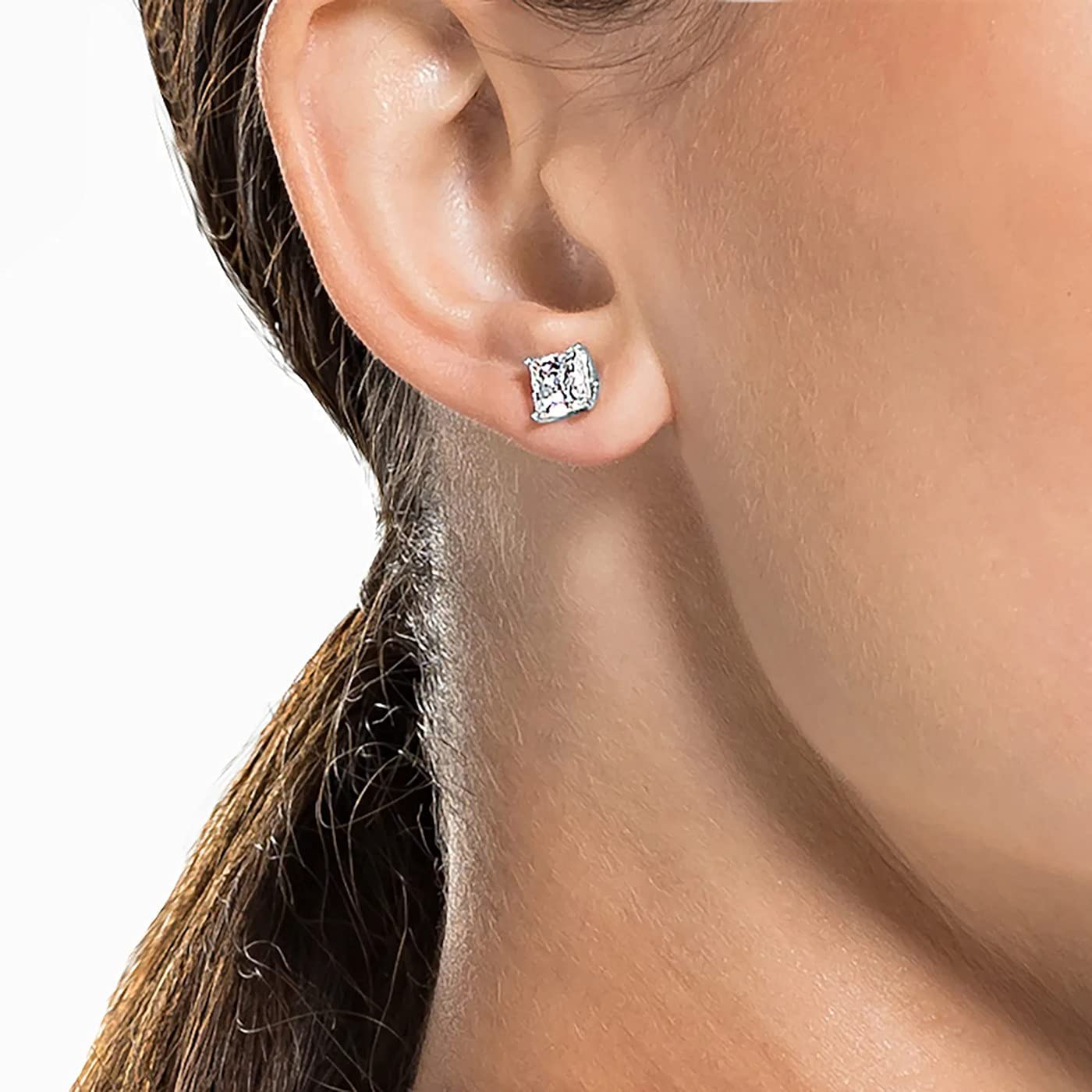 Swarovski Attract Square Stud Pierced Earrings with Clear Crystals on a Rhodium Plated Setting with Butterfly Back Closure