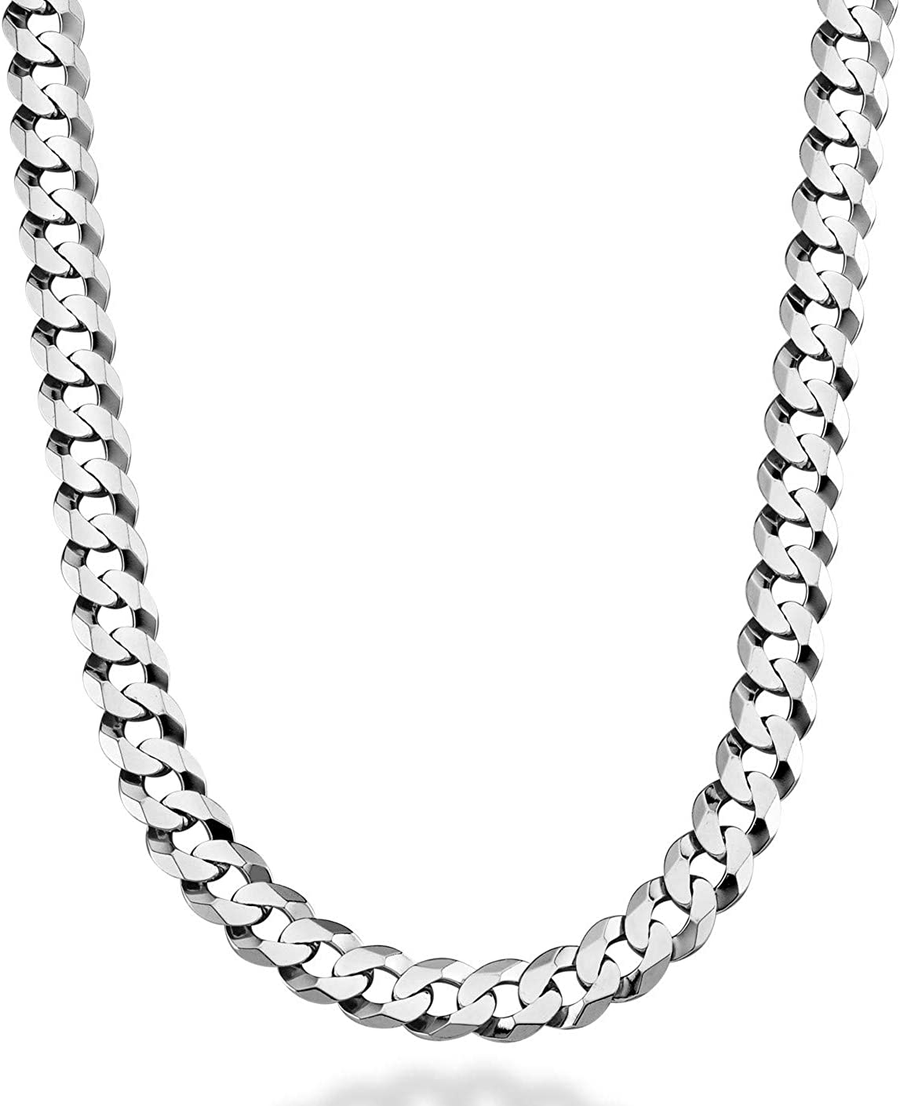 Miabella Solid 925 Sterling Silver Italian 9Mm Solid Diamond-Cut Cuban Link Curb Chain Necklace for Men 18, 20,22, 24, 26, 28, 30 Inch Made in Italy