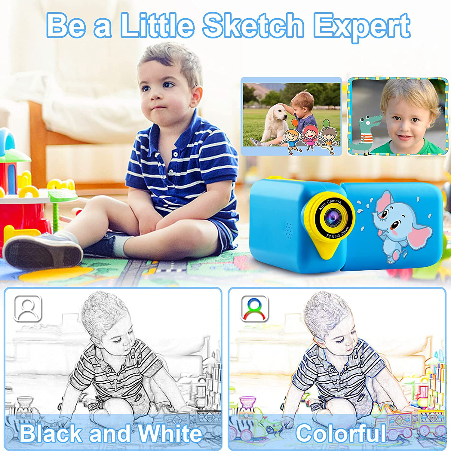 Kids Video Camera Boys Camcorder - Rotation Screen 270° Children Camera 3 4 5 6 7 8 9 Years Old Toy Gift Boys Birthday Holiday Kids Camcorder Beginner Photographer Kids Digital Camera 1080P 12MP 2.4"