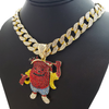 Hip Hop Iced KOOL AID MAN Pendant W/ 18" Full Iced Cuban Choker Chain Necklace Set