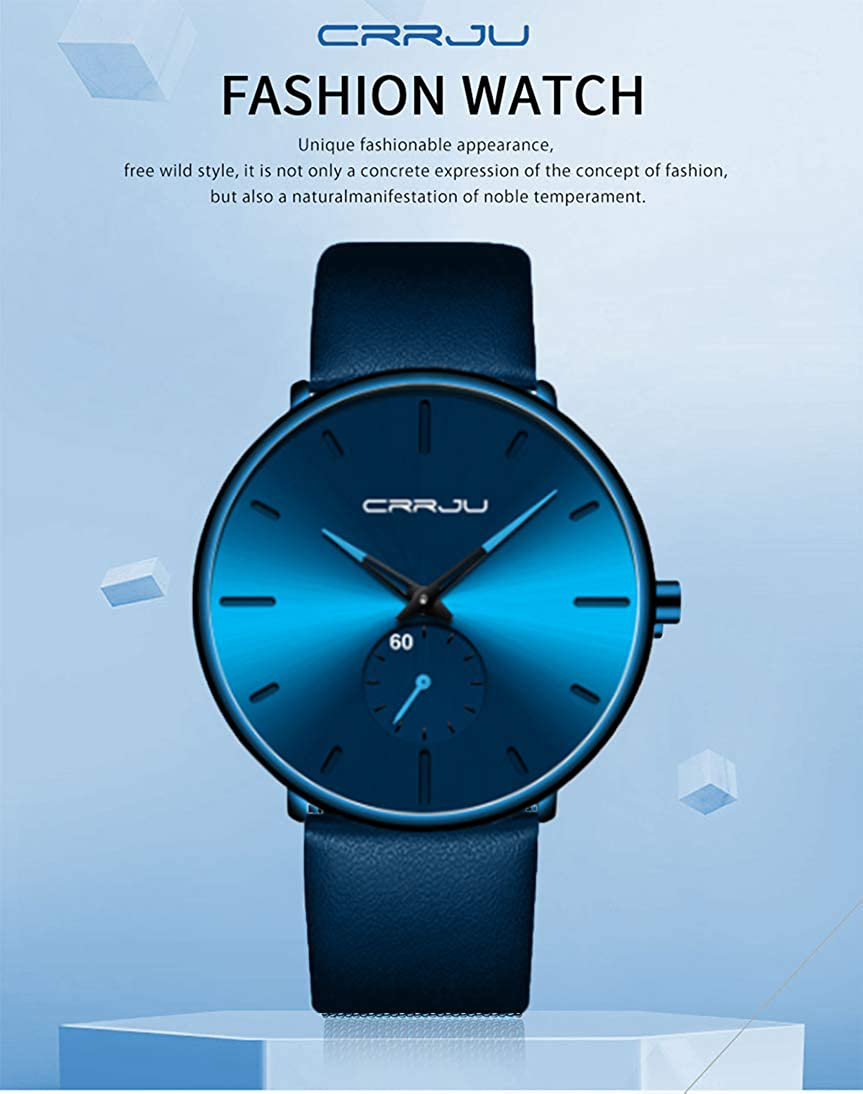 Mens Watches Ultra-Thin Minimalist Waterproof-Fashion Wrist Watch for Men Unisex Dress with Leather Band