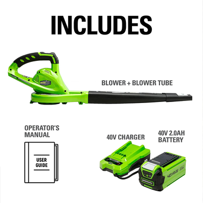 Greenworks 40V (150 MPH) Cordless Leaf Blower, 2.0Ah Battery and Charger Included 24252