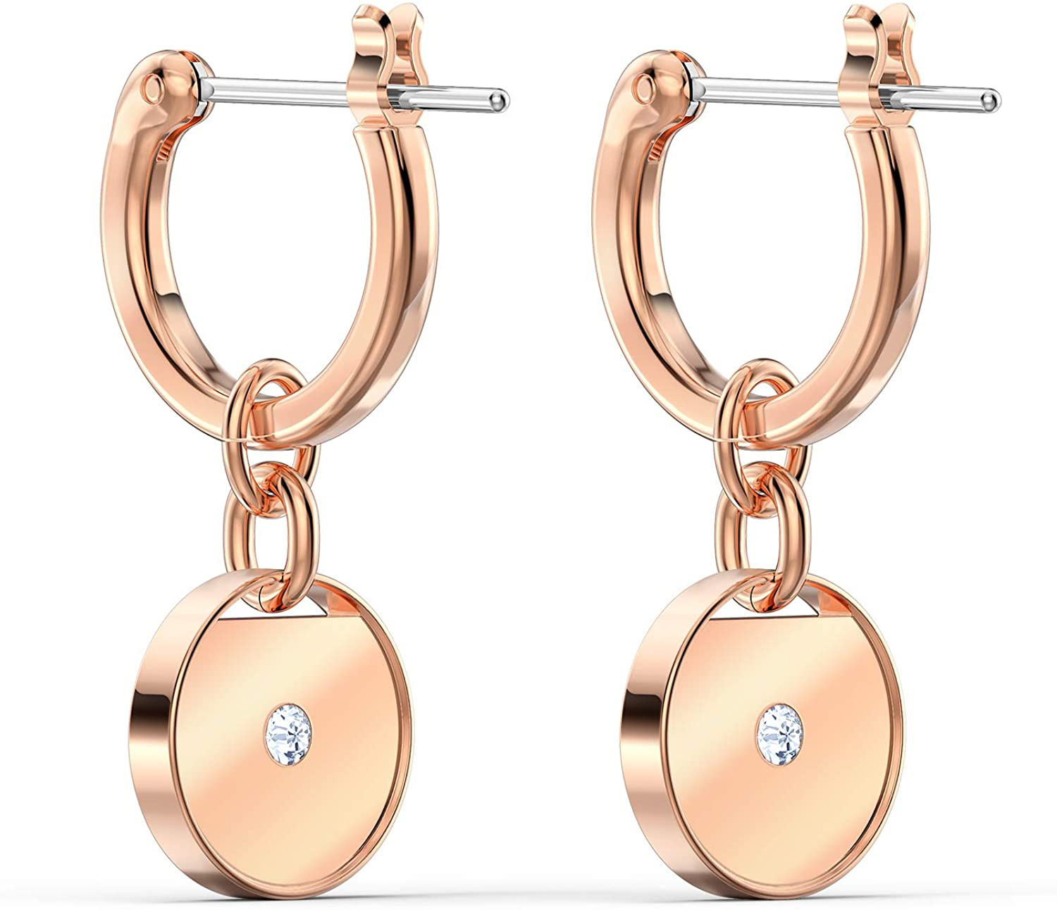 Swarovski Ginger Women'S Two-Sided Coin Hoop Pierced Earrings with White Crystals in a Rose-Gold Tone Plated Setting