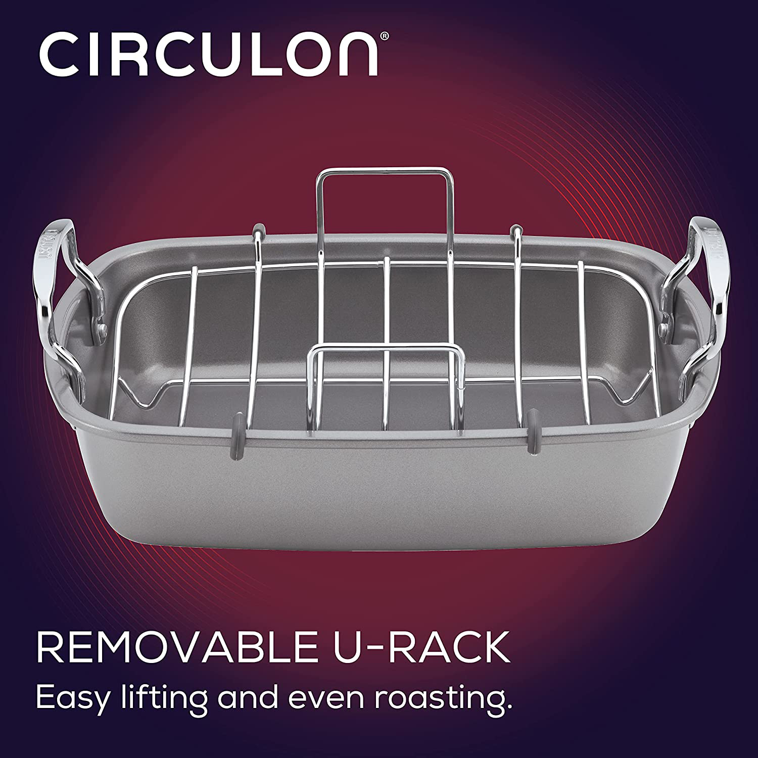 Circulon Nonstick Roasting Pan / Roaster with Rack - 17 Inch X 13 Inch, Gray