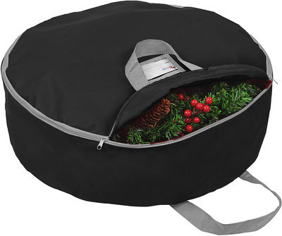 Primode Christmas Wreath Storage Bag 24"- Garland Wreaths Container with Handles - Durable 600D Oxford Polyester Material Holiday Wreaths Storage Holder 24”