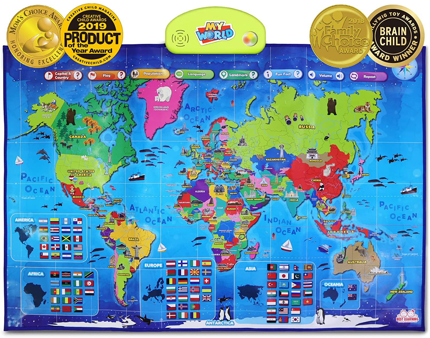 BEST LEARNING I-Poster My World Interactive Map - Educational Talking Toy for Kids of Ages 5 to 12 Years