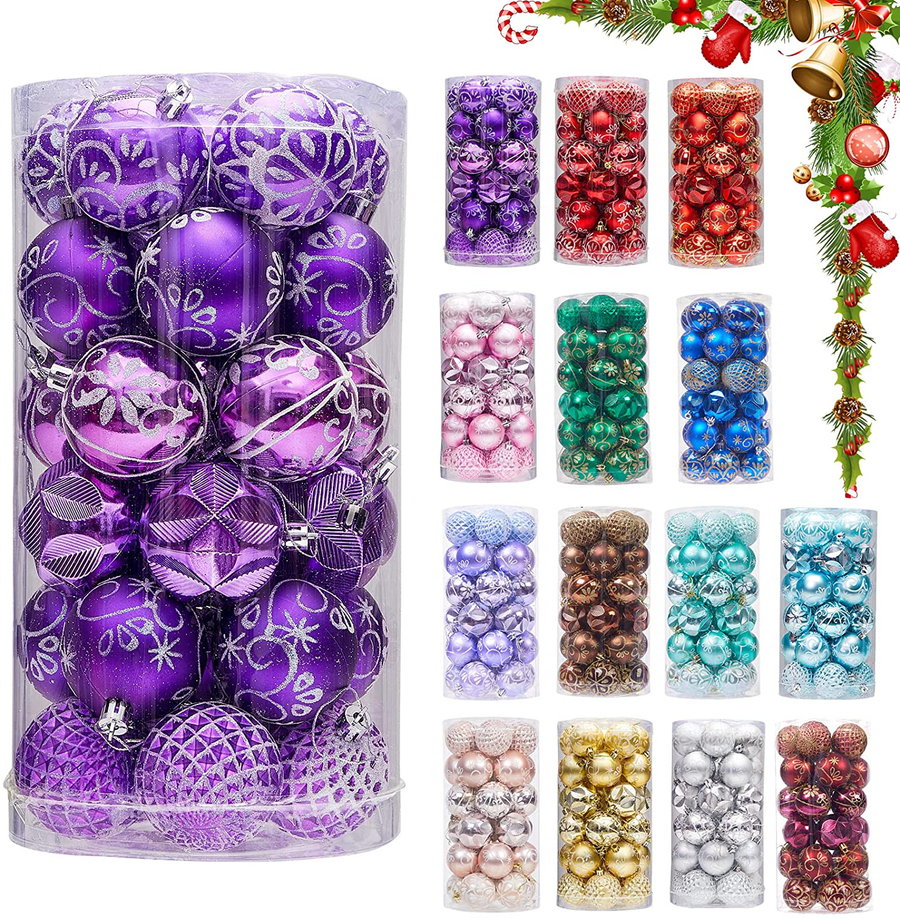 30Ct 2.36" Christmas Ball Ornaments, Christmas Tree Decoration, Plastic Shatterproof Hanging Ball, Fits for Party, Holiday and Home Decor, Purple