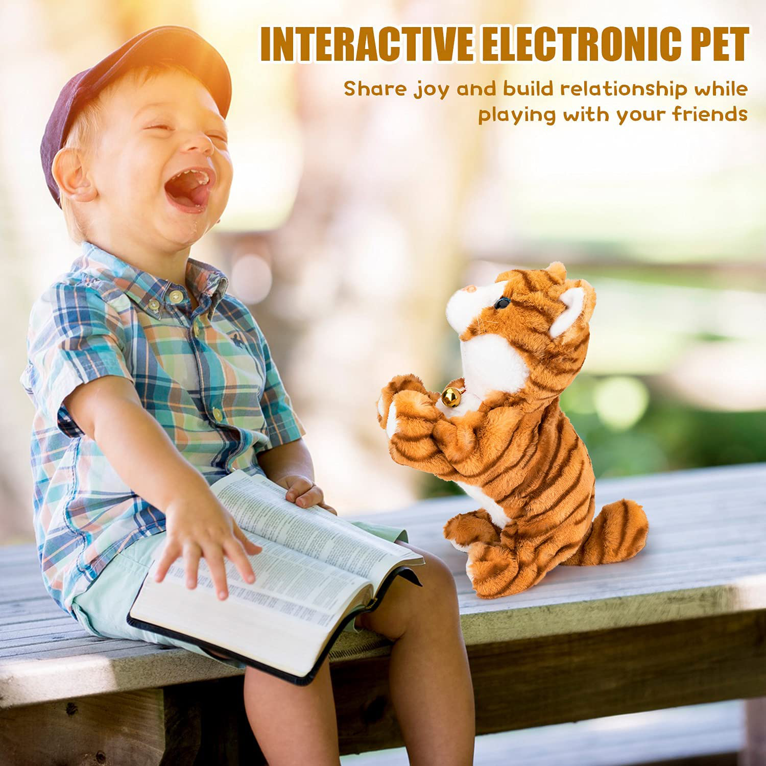 Interactive Electronic Plush Toy - Animated Sound Control Electronic Pet Robot Cat Kitten Toys Gifts for Boys & Girls Kids Birthday Christmas(Led Eyes) (Yellow)