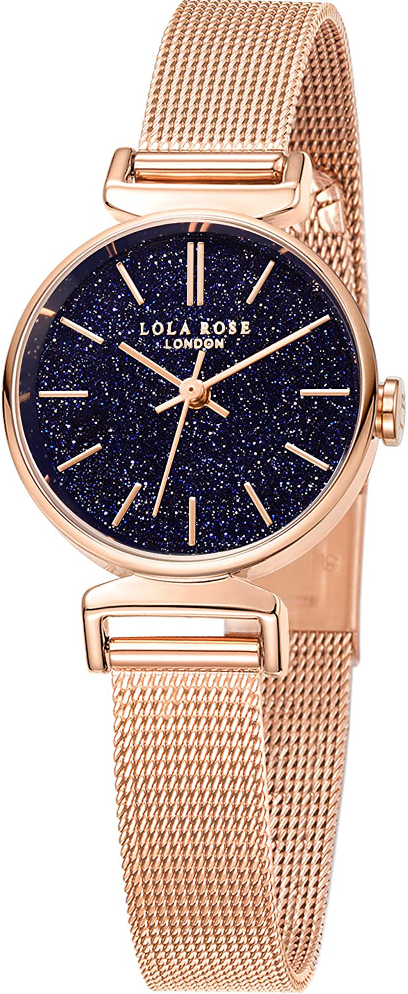 Lola Rose Women'S Blue Sandstone Watch with Rose Gold Tone Milanese Steel Band