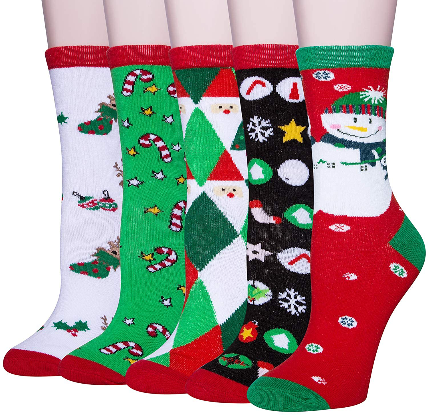 Chalier 5 Pairs Womens Christmas Socks Cozy Funny Xmas Holiday Socks - Novelty Design for Christmas Gifts